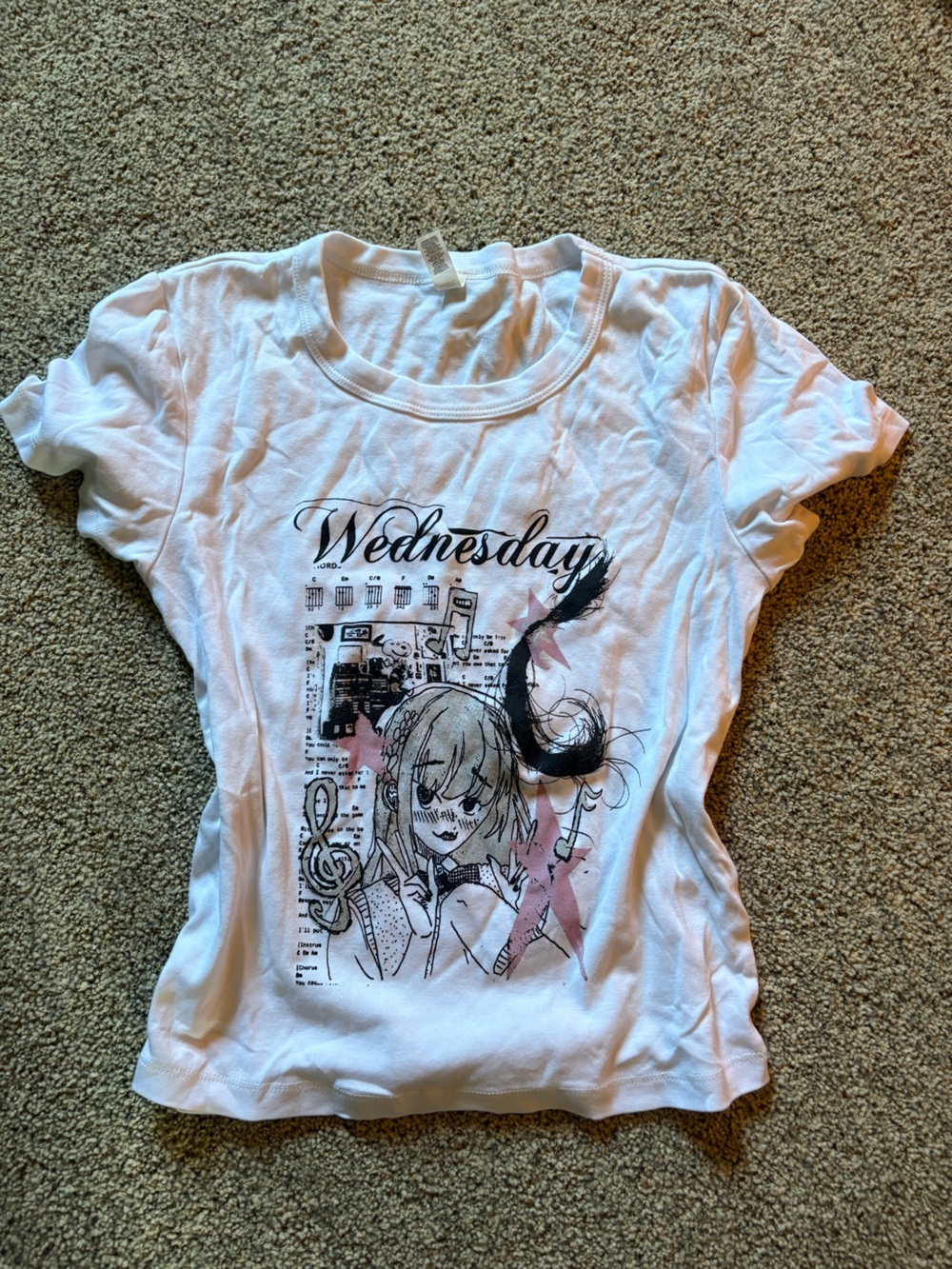 Wednesday Graphic Tee  - White with Pink & Black Print
